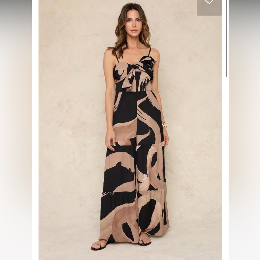 Georgie Black and Cream abstract Jumpsuit - small